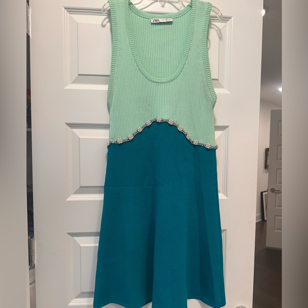 Zara Mint and Teal Casual Sleeveless Dress sz XL